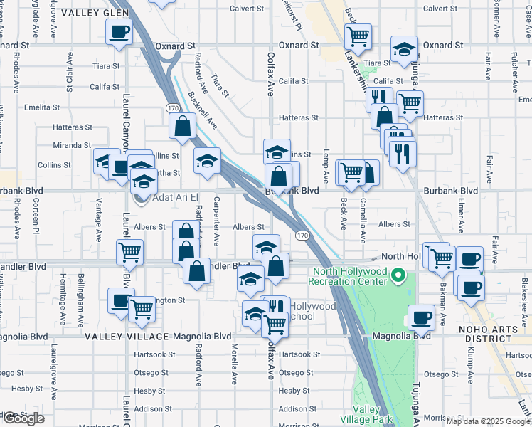 map of restaurants, bars, coffee shops, grocery stores, and more near in Los Angeles