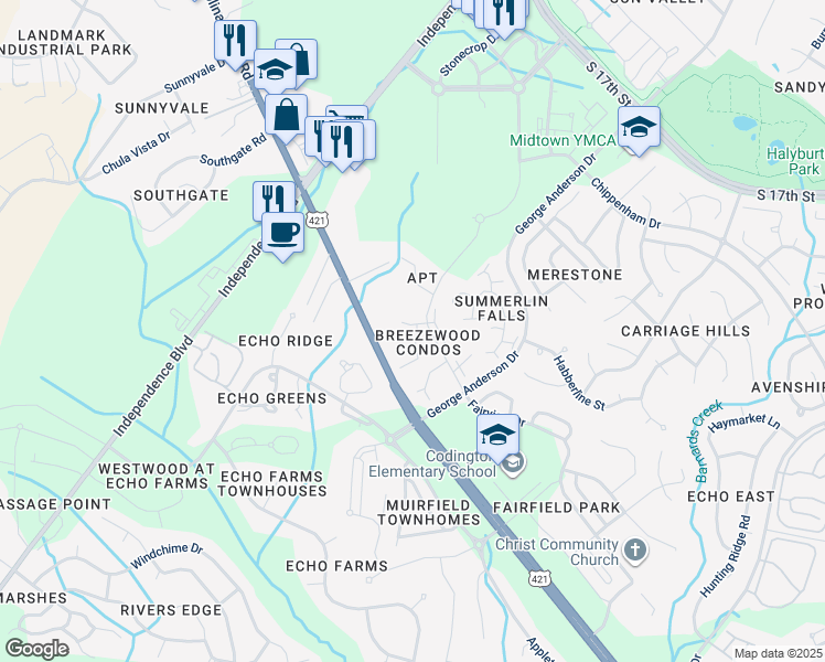 map of restaurants, bars, coffee shops, grocery stores, and more near 4118 Breezewood Drive in Wilmington