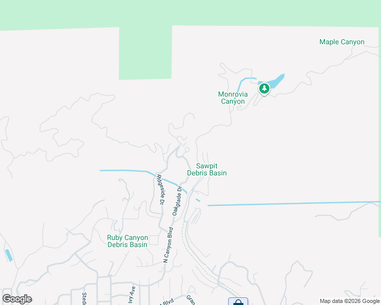 map of restaurants, bars, coffee shops, grocery stores, and more near 976 Ridgeside Drive in Monrovia