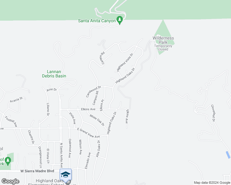 map of restaurants, bars, coffee shops, grocery stores, and more near 2052 Highland Oaks Drive in Arcadia