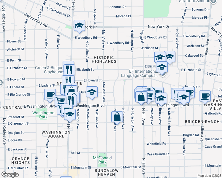 map of restaurants, bars, coffee shops, grocery stores, and more near 1461 North Michigan Avenue in Pasadena