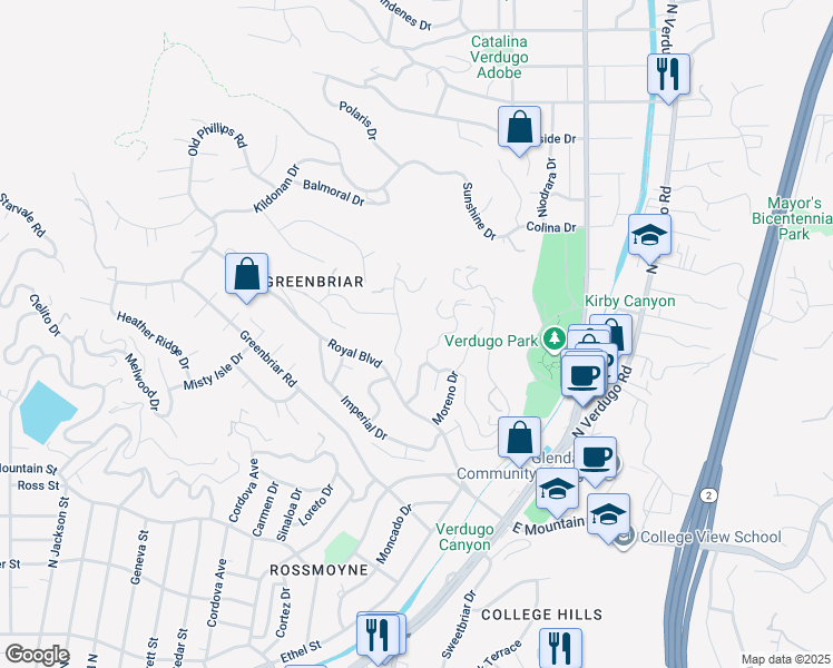 map of restaurants, bars, coffee shops, grocery stores, and more near 1620 Lamego Drive in Glendale