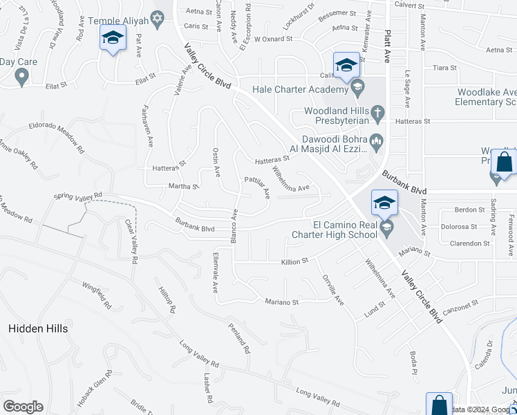 map of restaurants, bars, coffee shops, grocery stores, and more near 24045 Philiprimm Street in Los Angeles