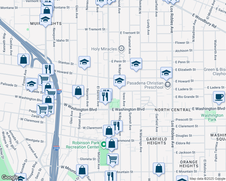 map of restaurants, bars, coffee shops, grocery stores, and more near 1498 North Fair Oaks Avenue in Pasadena