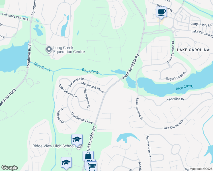 map of restaurants, bars, coffee shops, grocery stores, and more near 107 Waterville Drive in Columbia