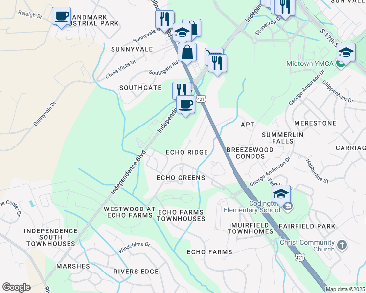 map of restaurants, bars, coffee shops, grocery stores, and more near 429 Ridge Road in Wilmington