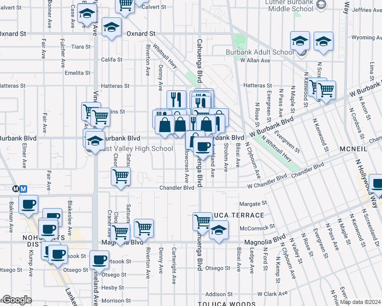 map of restaurants, bars, coffee shops, grocery stores, and more near 5538 Willowcrest Avenue in Los Angeles