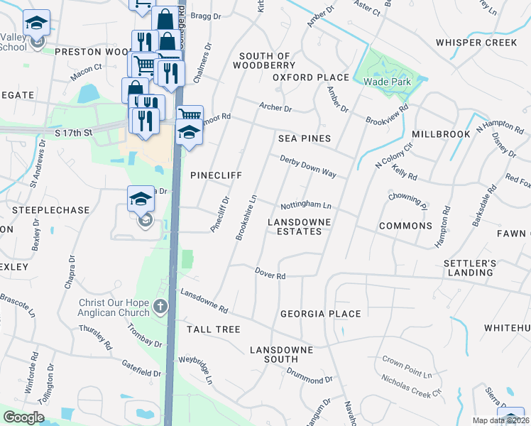 map of restaurants, bars, coffee shops, grocery stores, and more near 233 Yorkshire Lane in Wilmington