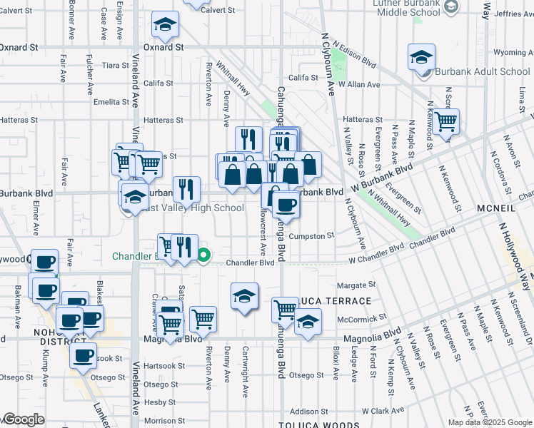 map of restaurants, bars, coffee shops, grocery stores, and more near 5538 Willowcrest Avenue in Los Angeles