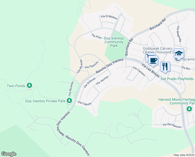 map of restaurants, bars, coffee shops, grocery stores, and more near 5240 Via Dolores in Thousand Oaks