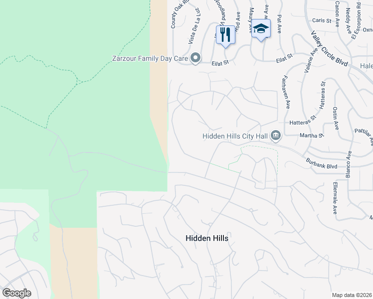 map of restaurants, bars, coffee shops, grocery stores, and more near 24877 Eldorado Meadow Road in Hidden Hills