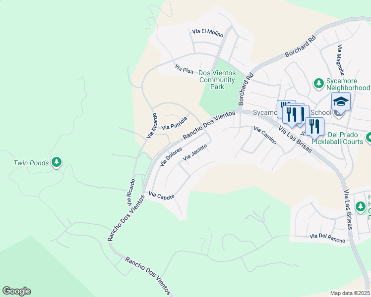 map of restaurants, bars, coffee shops, grocery stores, and more near 5240 Via Dolores in Thousand Oaks