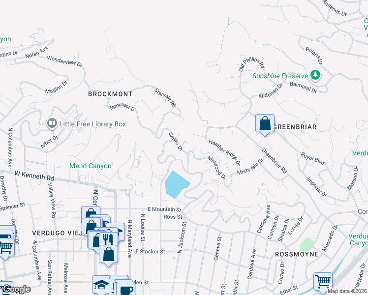 map of restaurants, bars, coffee shops, grocery stores, and more near 1644 Cielito Drive in Glendale