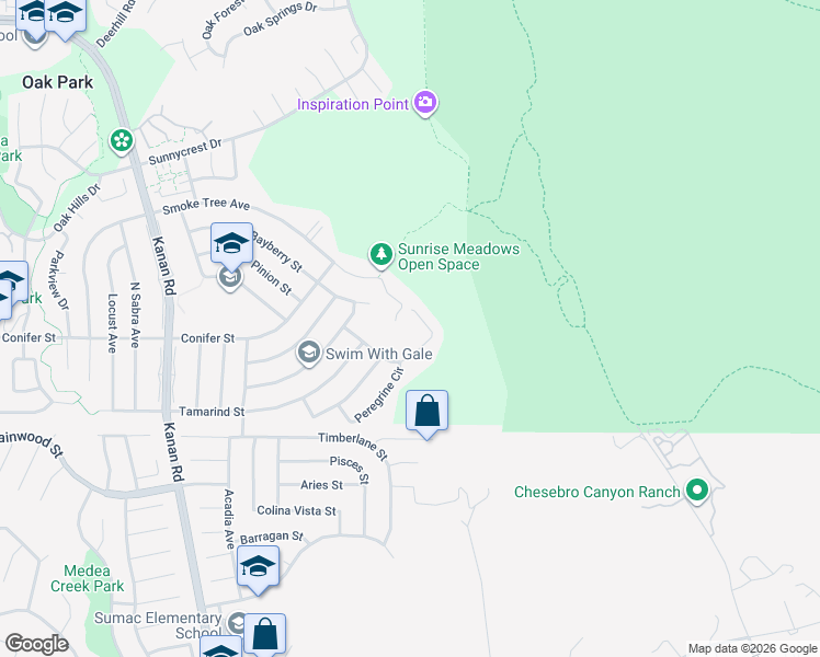 map of restaurants, bars, coffee shops, grocery stores, and more near 6656 Smoke Tree Avenue in Oak Park