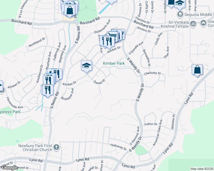 map of restaurants, bars, coffee shops, grocery stores, and more near 377 Mooncrest Court in Thousand Oaks
