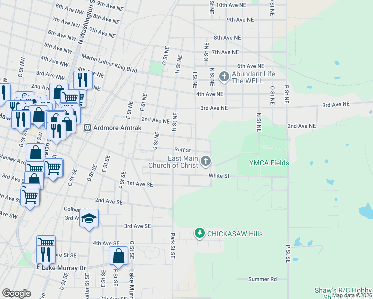 map of restaurants, bars, coffee shops, grocery stores, and more near 811 Roff Street in Ardmore