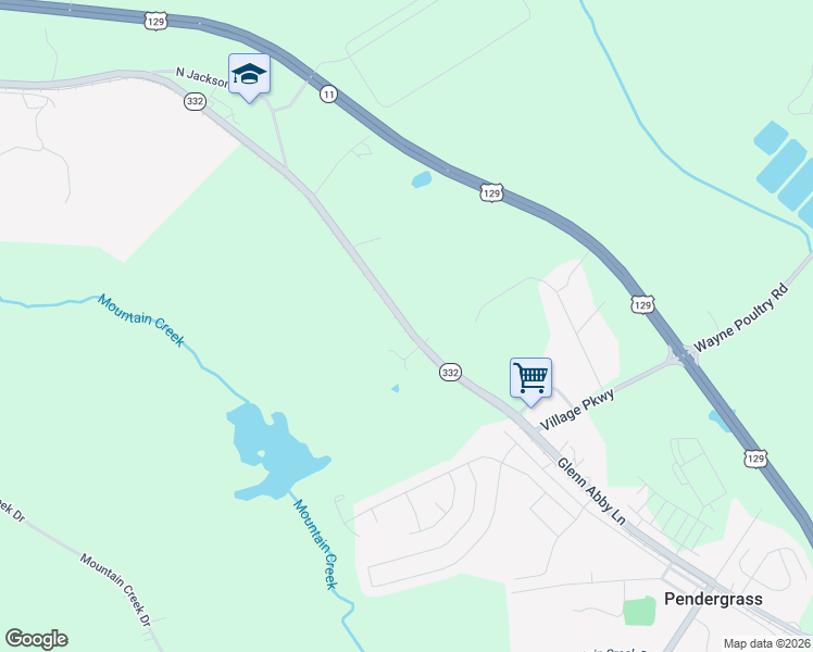 map of restaurants, bars, coffee shops, grocery stores, and more near Highway 332 in Pendergrass