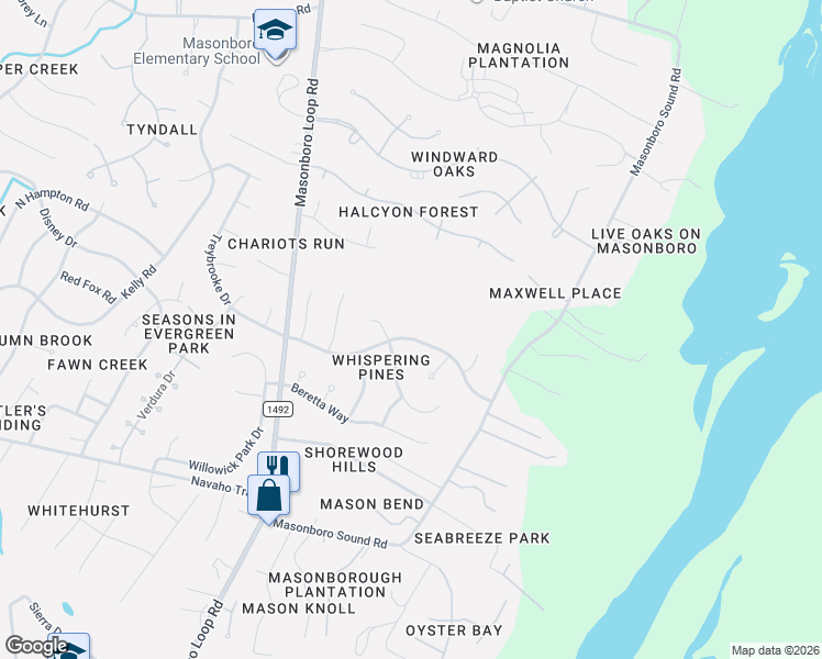 map of restaurants, bars, coffee shops, grocery stores, and more near 5409 Dawning Creek Way in Wilmington