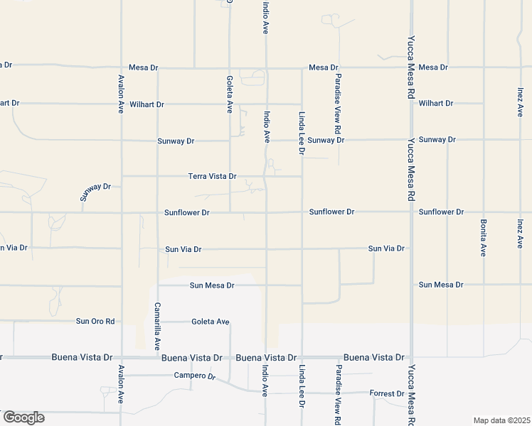 map of restaurants, bars, coffee shops, grocery stores, and more near Sunflower Drive in Yucca Valley