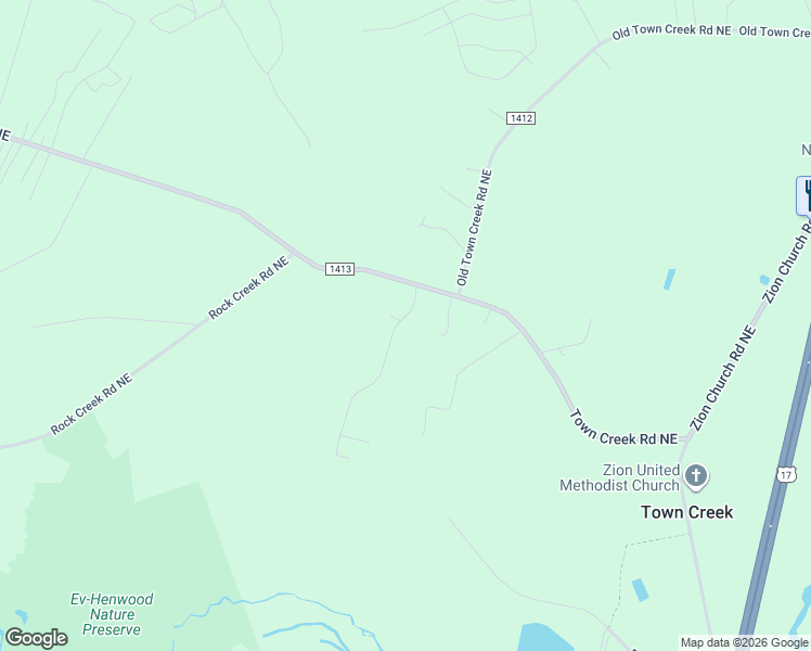 map of restaurants, bars, coffee shops, grocery stores, and more near 419 Town Creek Road Northeast in Leland