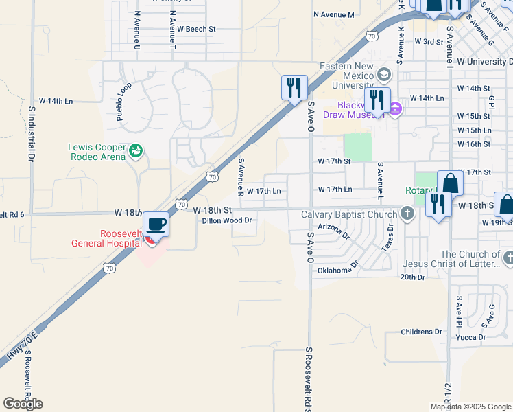 map of restaurants, bars, coffee shops, grocery stores, and more near 1804 West 18th Street in Portales