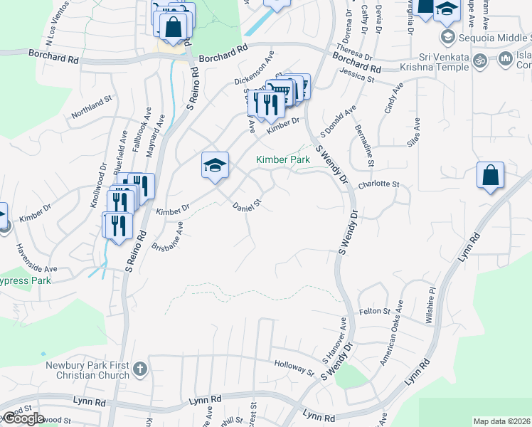map of restaurants, bars, coffee shops, grocery stores, and more near 377 Mooncrest Court in Thousand Oaks
