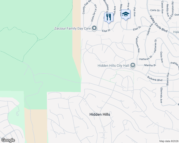 map of restaurants, bars, coffee shops, grocery stores, and more near 24877 Eldorado Meadow Road in Hidden Hills