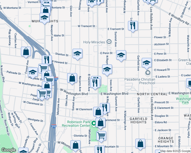 map of restaurants, bars, coffee shops, grocery stores, and more near 1471 North Fair Oaks Avenue in Pasadena