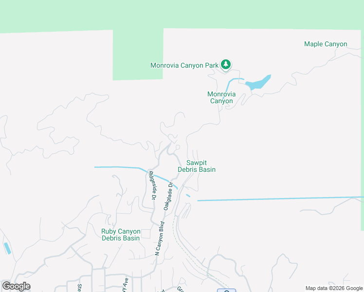 map of restaurants, bars, coffee shops, grocery stores, and more near 982 Ridgeside Drive in Monrovia