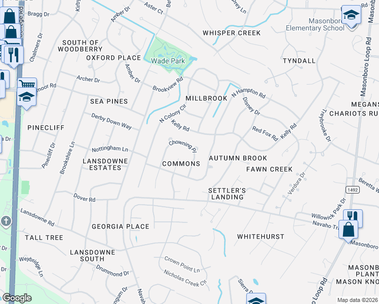 map of restaurants, bars, coffee shops, grocery stores, and more near 625 Chowning Place in Wilmington