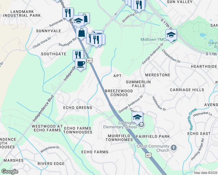map of restaurants, bars, coffee shops, grocery stores, and more near 3939 Carolina Beach Road in Wilmington