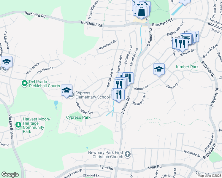 map of restaurants, bars, coffee shops, grocery stores, and more near 3851 Alex Court in Thousand Oaks