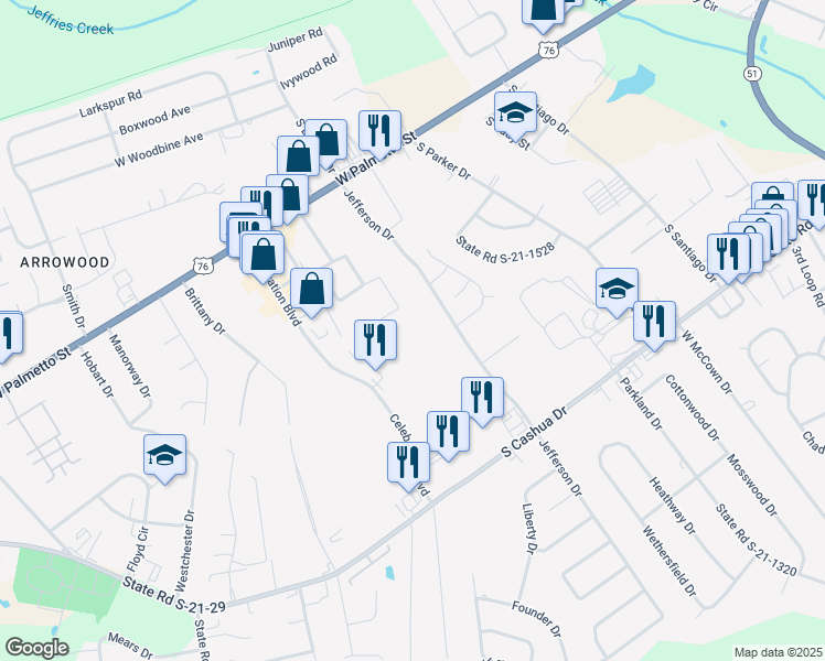 map of restaurants, bars, coffee shops, grocery stores, and more near 2789 Kintyre Road in Florence