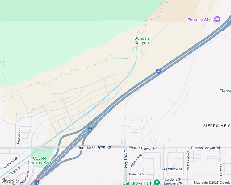map of restaurants, bars, coffee shops, grocery stores, and more near 16032 Sunny Court in Fontana