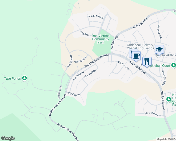 map of restaurants, bars, coffee shops, grocery stores, and more near 5228 Via Dolores in Thousand Oaks