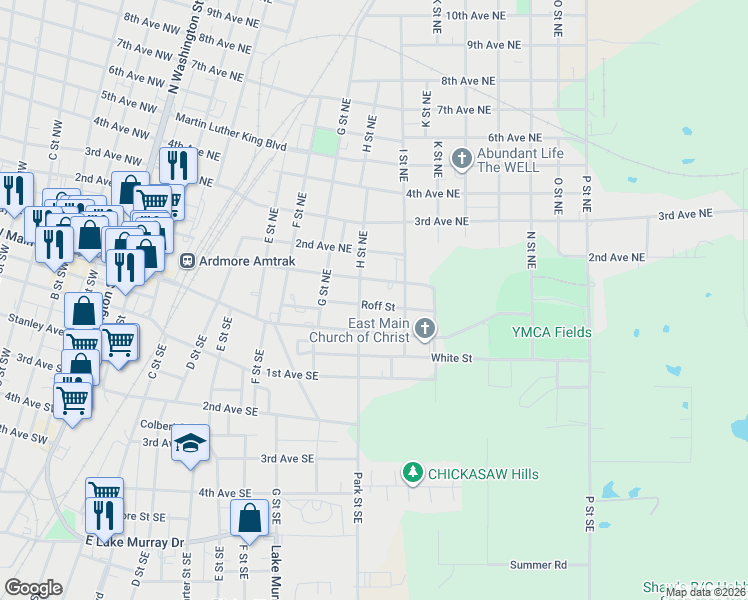 map of restaurants, bars, coffee shops, grocery stores, and more near 811 Roff Street in Ardmore