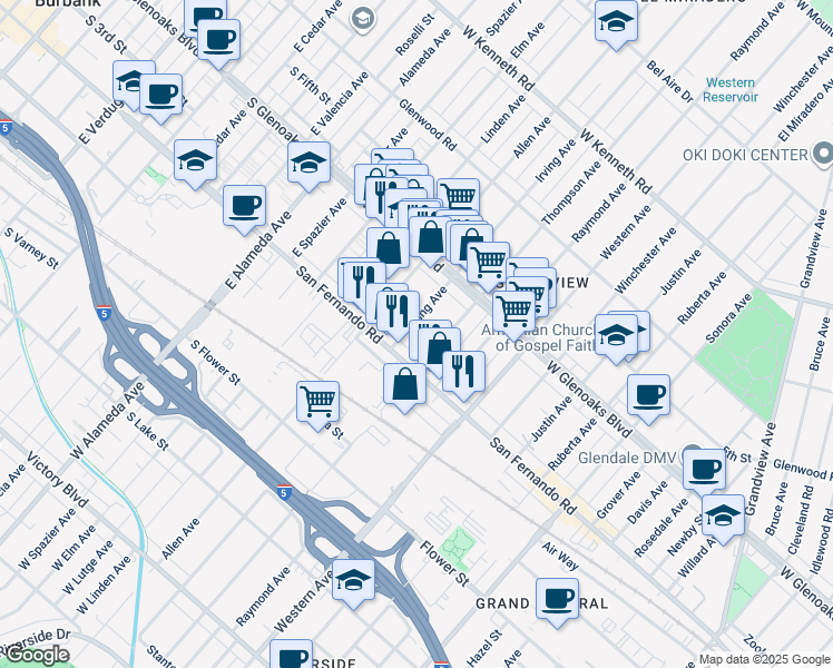 map of restaurants, bars, coffee shops, grocery stores, and more near 1022 Irving Avenue in Glendale