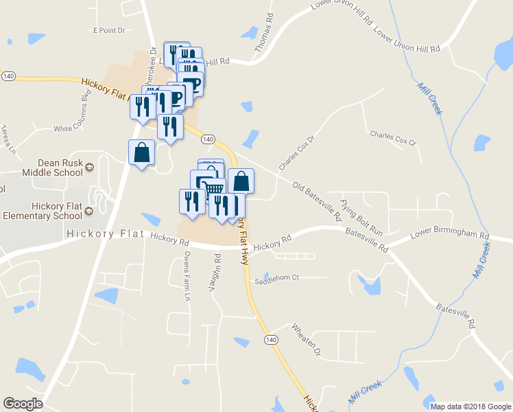 map of restaurants, bars, coffee shops, grocery stores, and more near 170 Charles Cox Drive in Canton