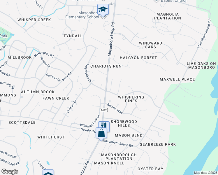 map of restaurants, bars, coffee shops, grocery stores, and more near 3520 Tree Top Way in Wilmington