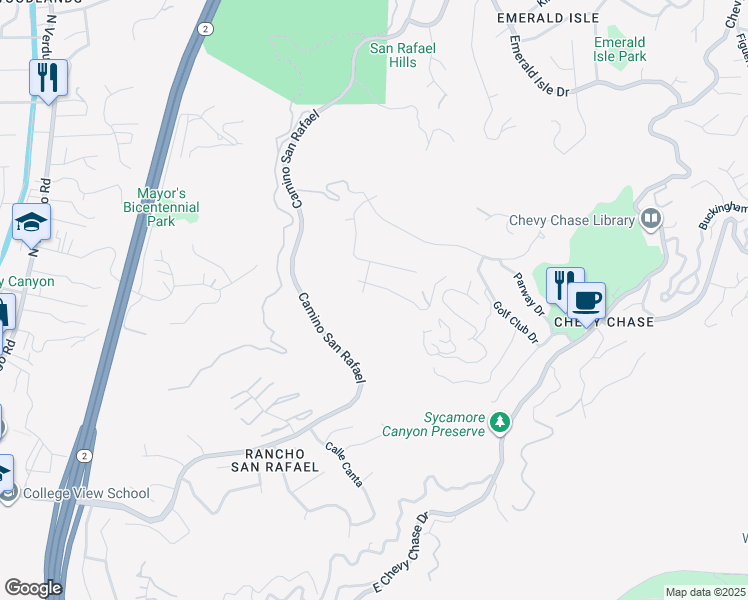 map of restaurants, bars, coffee shops, grocery stores, and more near 4000 Bouquete Street in Glendale