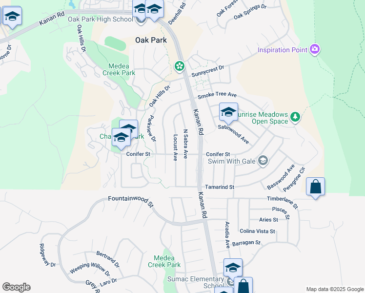 map of restaurants, bars, coffee shops, grocery stores, and more near 127 North Sabra Avenue in Oak Park