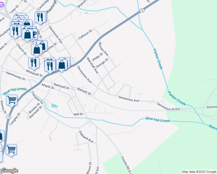 map of restaurants, bars, coffee shops, grocery stores, and more near 605 Marshall Avenue in Abbeville