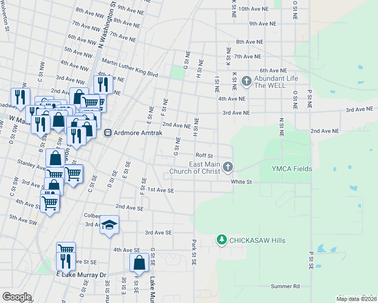 map of restaurants, bars, coffee shops, grocery stores, and more near 713 Roff Street Northeast in Ardmore