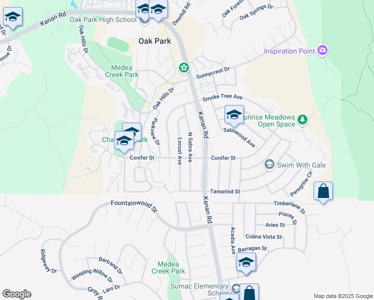 map of restaurants, bars, coffee shops, grocery stores, and more near 127 North Sabra Avenue in Oak Park