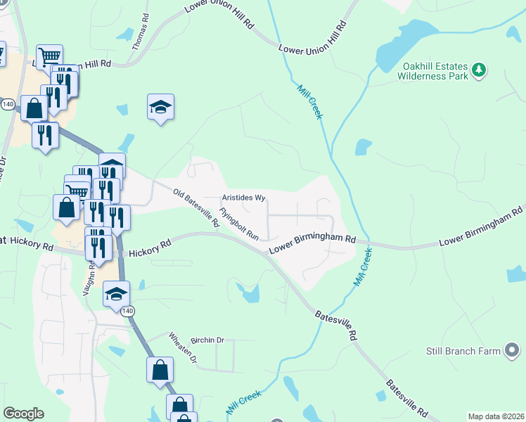 map of restaurants, bars, coffee shops, grocery stores, and more near 413 Aristides Way in Canton