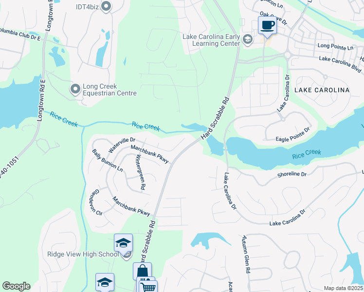 map of restaurants, bars, coffee shops, grocery stores, and more near 107 Waterville Drive in Columbia