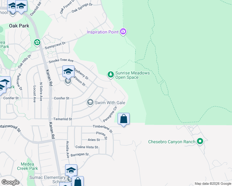 map of restaurants, bars, coffee shops, grocery stores, and more near 6656 Smoke Tree Avenue in Oak Park