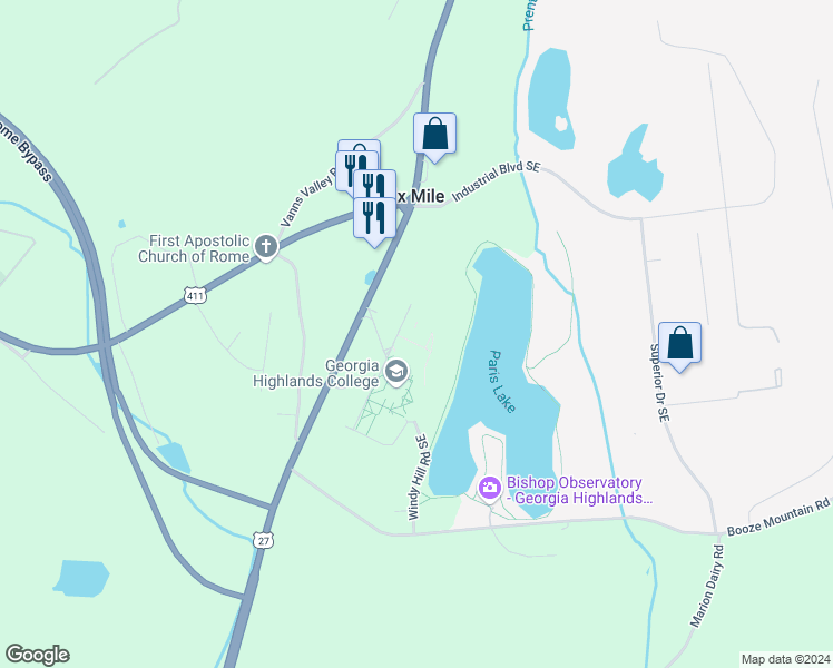 map of restaurants, bars, coffee shops, grocery stores, and more near 3175 Cedartown Highway in Lindale