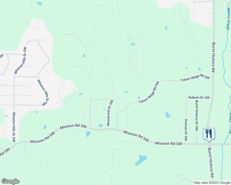 map of restaurants, bars, coffee shops, grocery stores, and more near 91 Woodcrest Drive Southwest in Cartersville