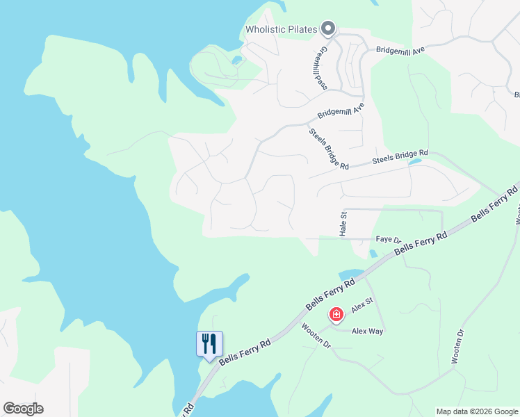 map of restaurants, bars, coffee shops, grocery stores, and more near 115 Windsong Trail in Canton